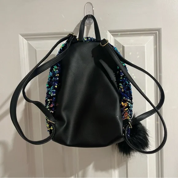 Justice Black and Multicolor Sequin Mini Backpack with Initial E - Picture 3 of 4